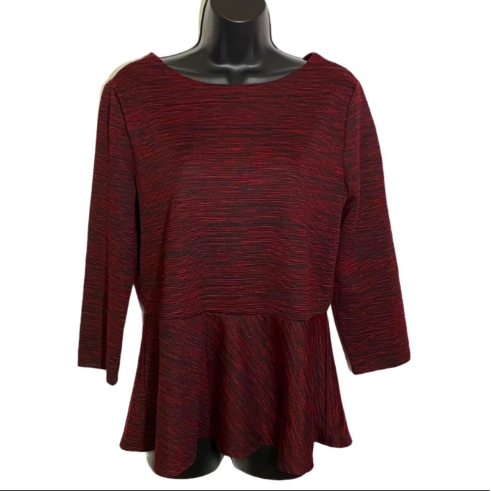 Carmen Marc Valvo Peplum Top Bracelet Sleeve Red Black Space Dye Women’s Medium - Picture 1 of 8